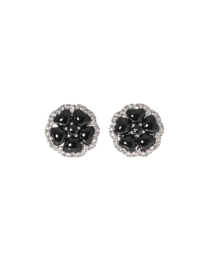 18k White Gold Diamond And Onyx Flower