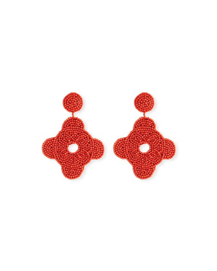 Beaded Geometric Drop Earrings, Coral