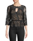 Lace Peplum Top W/ Three-quarter