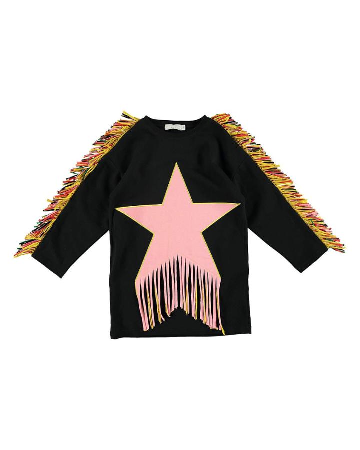 Star Patch & Fringe Sweater Dress,