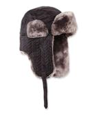 Herringbone-quilted Faux-fur Trapper Hat, Charcoal/gray