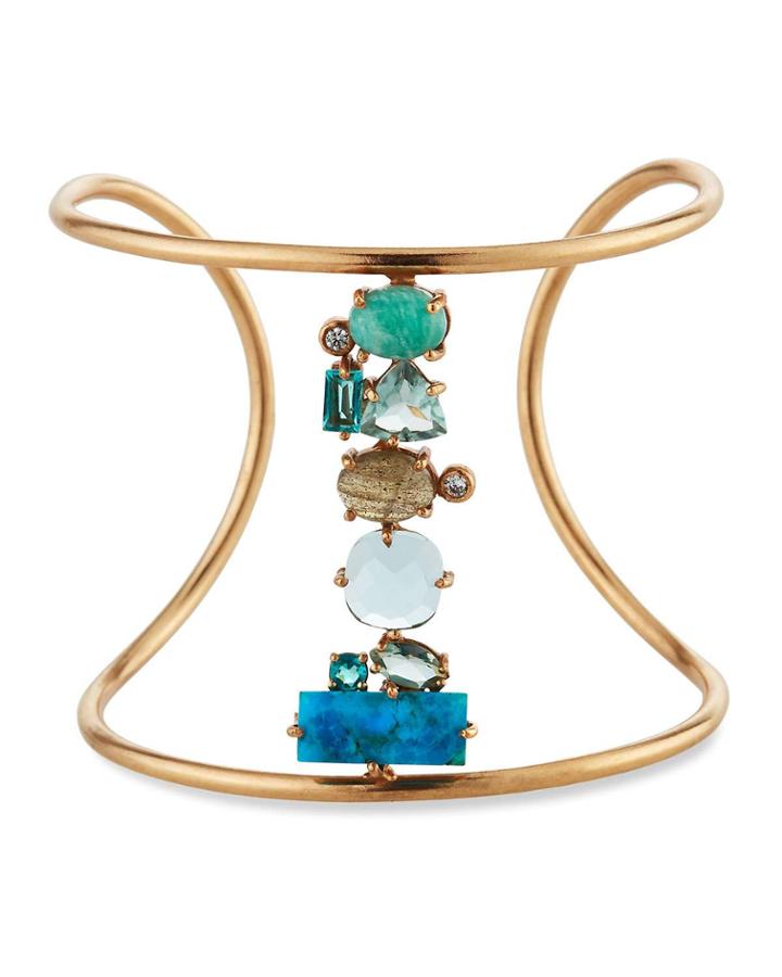 Open Mixed-gemstone Cuff Bracelet