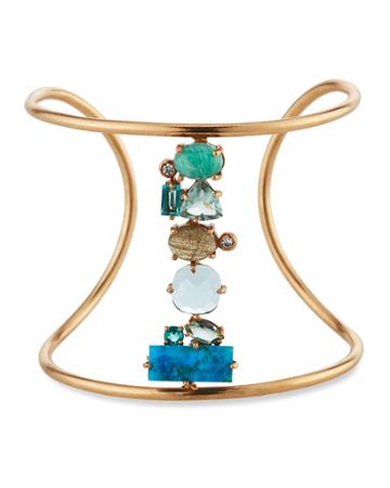 Open Mixed-gemstone Cuff Bracelet