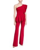Ruffle One-shoulder Peplum Jumpsuit