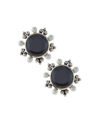 Quartz, Hematite & Pearl Doublet Button Earrings