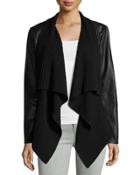 Faux-leather Open-front Jacket, Black