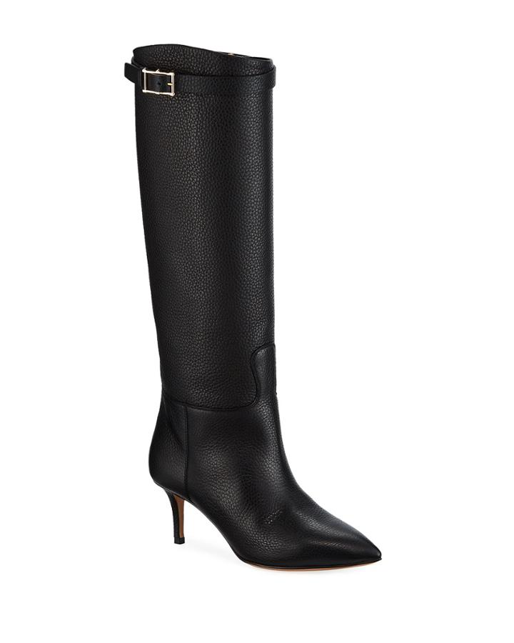 Pebble Leather Buckle Knee Boots