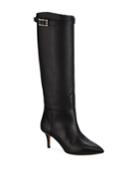 Pebble Leather Buckle Knee Boots