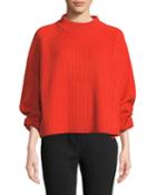 Mock-neck Raglan Sleeve Ribbed Wool-blend Sweater W/