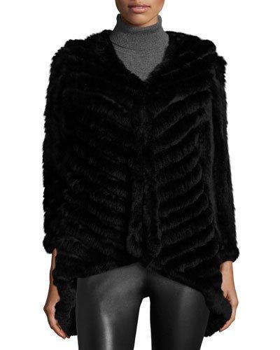 Asymmetric Layered Fur Cardigan, Black