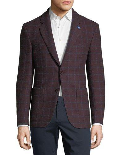 Windowpane Boucle Sport Coat, Burgundy