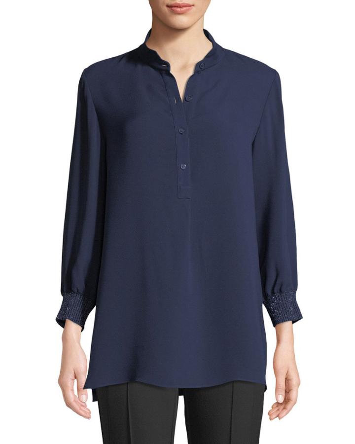 Declan Silk Blouse W/shimmer Knit Cuffs