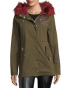 Faux-fur-trim Embroidered Cargo Jacket