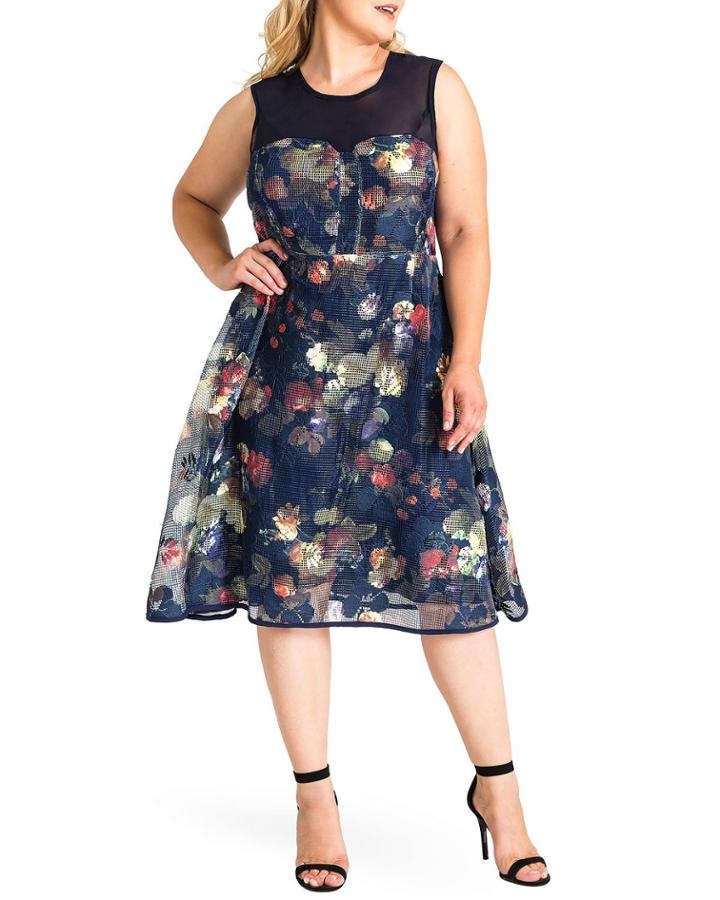 Plus Size Angel Floral Mesh A-line Dress