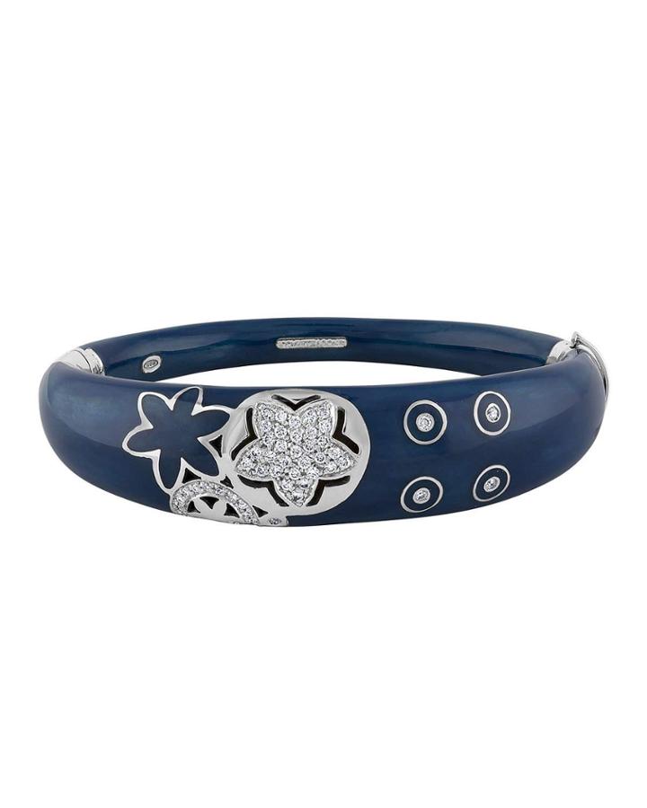 18k White Gold Diamond Star & Enamel Bangle, Blue