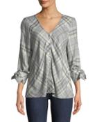 Kit Tie-sleeve Plaid Flannel Blouse