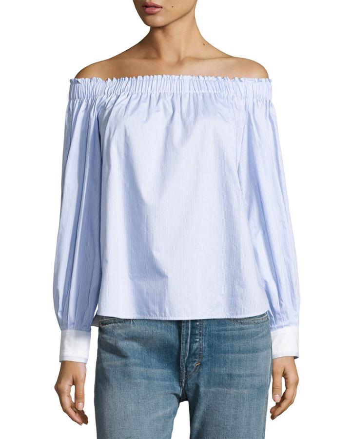 Geneva Off-the-shoulder Cotton Top, Blue/white
