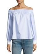 Geneva Off-the-shoulder Cotton Top, Blue/white