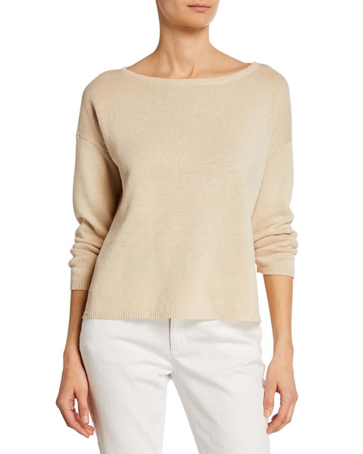 Plus Size Boat-neck Bracelet-sleeve Organic Linen/cotton