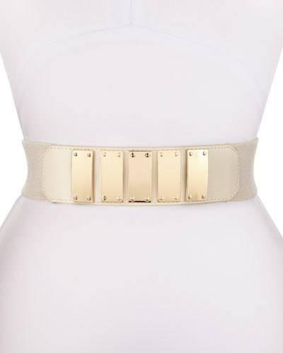 57mm Stretch Belt W/ Faux-leather & Metal Trim, Ivory