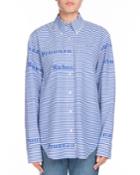 Pswl Button-front Long-sleeve Striped Cotton Poplin
