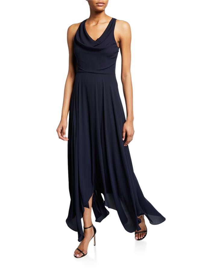 Sleeveless Cowl-neck Flowy Back-knot Handkerchief Gown