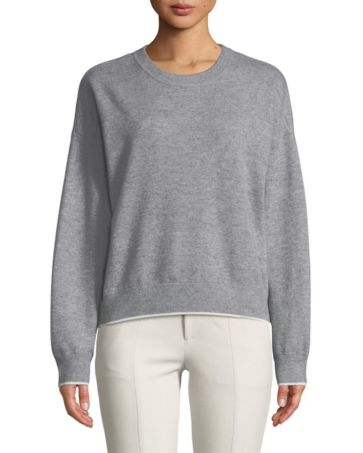 Double-layer Cashmere Cotton Crewneck Pullover