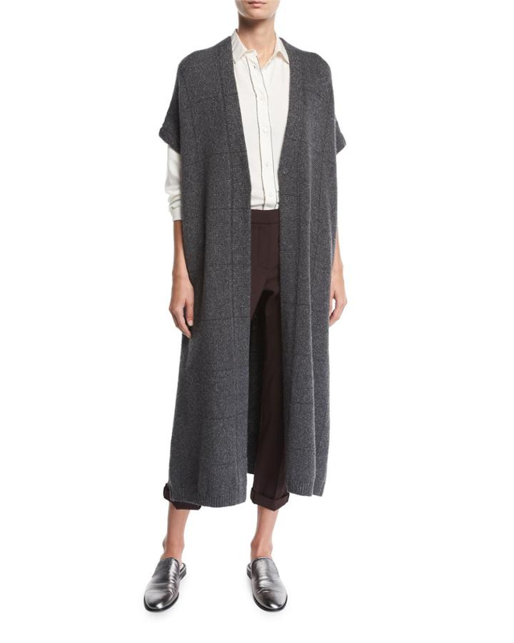 Windowpane-cashmere Sleeveless