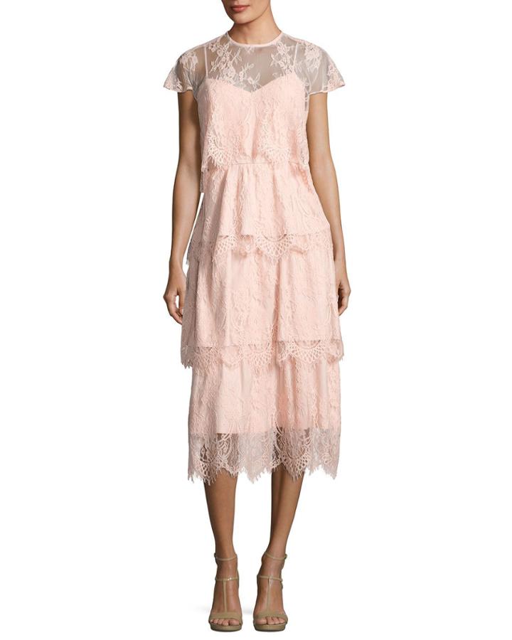 Elsa Tiered Lace Midi Dress, Blush