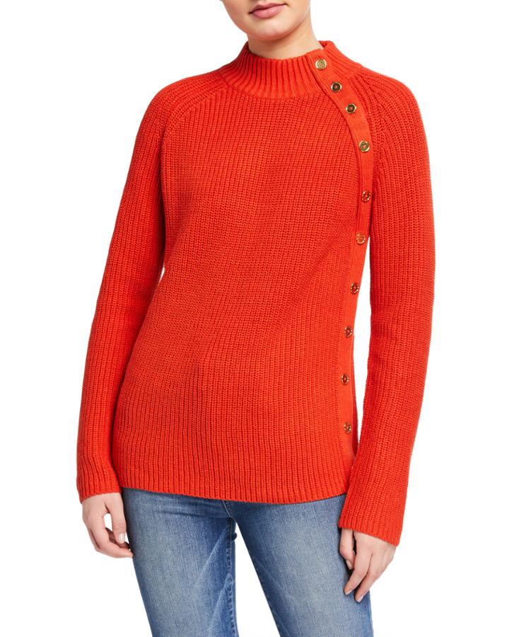 Placket Mock-neck Pullover
