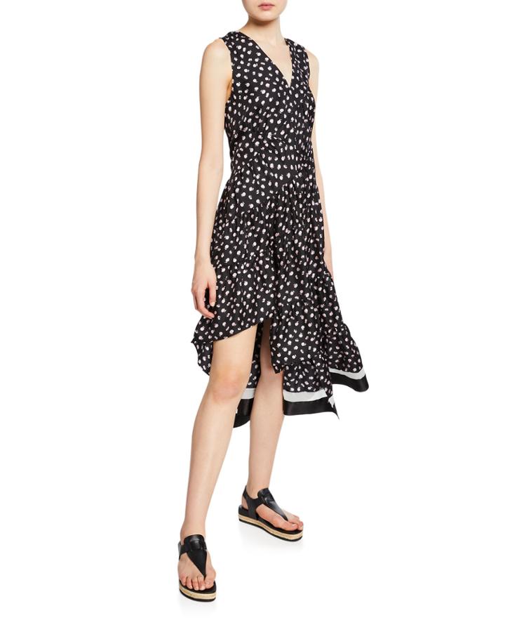 Gathered Daisy-print Asymmetrical