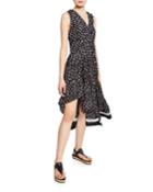 Gathered Daisy-print Asymmetrical