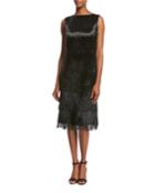 Beaded-fringe Sleeveless Cocktail Dress, Black