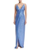Sleeveless Twist-front Sequined Gown,