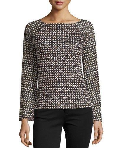 Boat Neck Bell-sleeve Tunic, Black/white