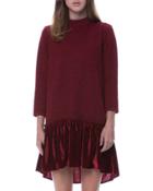 Drop-waist Knit Dress W/ Velvet Hem