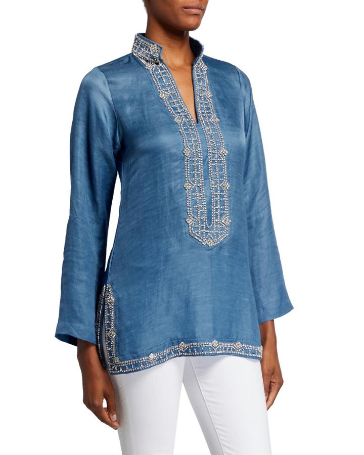 Marilyn Jewel Trim Mandarin Collar Tunic