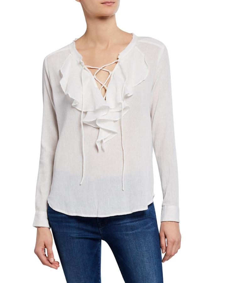 Cotton Lace-up Ruffle Top