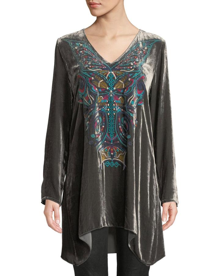 Petite Aurelia Velvet Embroidered Tunic