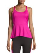 Long Bra Peplum Tank, Pink Power
