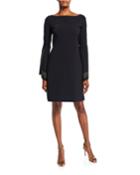Boat-neck Embellished Split-sleeve A-line Dress