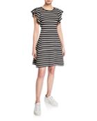 Striped Flutter-sleeve Mini A-line Dress