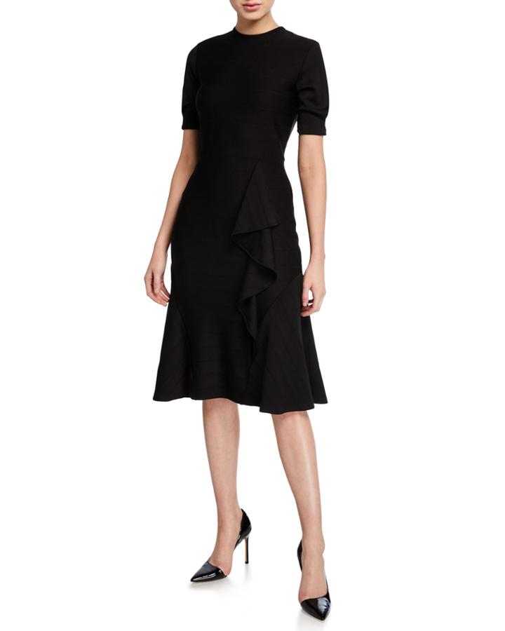 Belva Stretch Knit Crewneck Short-sleeve A-line Dress