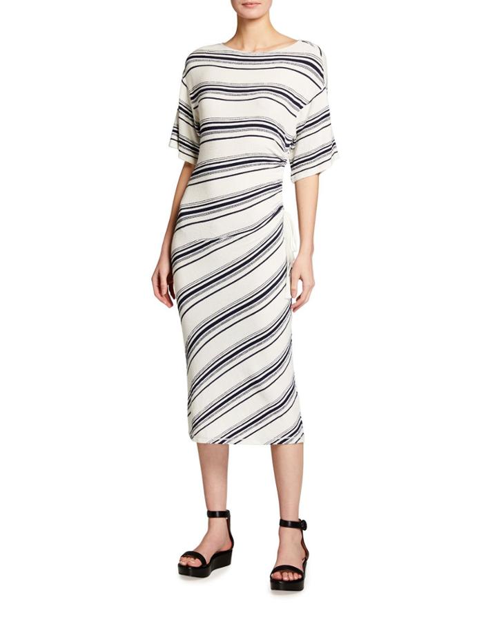 Stripe Body-con Ruched Dress