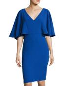 Capelet-sleeve Crepe Dress, Royal