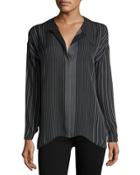 Silk Stripe-print Blouse, Black/white