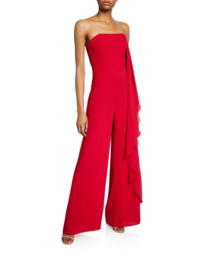 Strapless Asymmetric Drape Wide-leg Jumpsuit