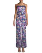 Floral-print Lace-trimmed Jumpsuit