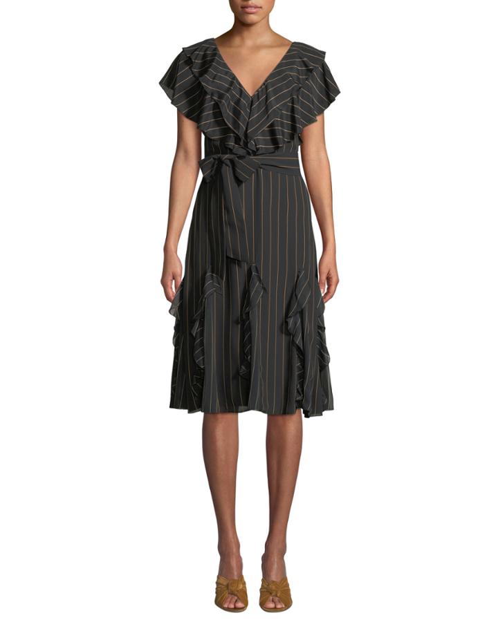 Tessa Striped Ruffle Godet