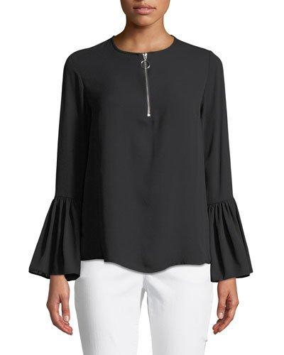 Half-zip Bell-sleeve Blouse
